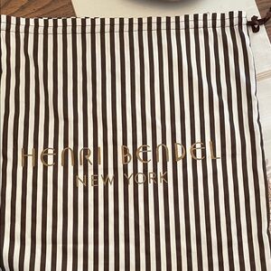 Henri Bendel Striped Drawstring Bag in Brown and White